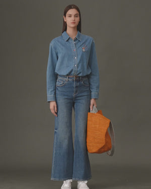 Frenchie Embroidered Denim Shirt