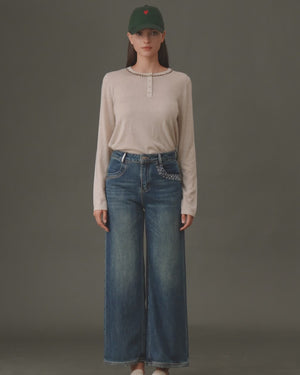 Embroidered Neckline Knit Top