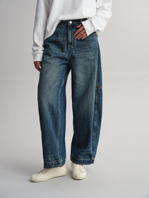 Embroidered Heart Barrel Jeans