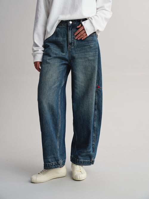 Embroidered Heart Barrel Jeans