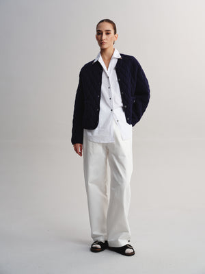 Embroidered Hem Wide-Leg Pants