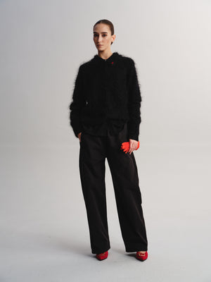 Embroidered Hem Wide-Leg Pants