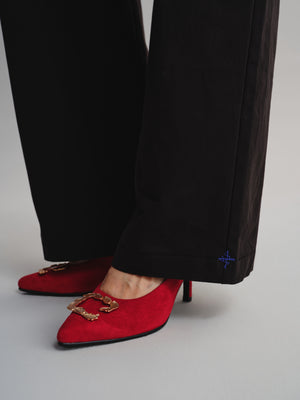 Embroidered Hem Wide-Leg Pants