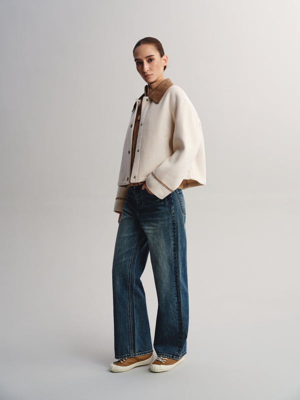Contrast Collar Wool-Cashmere Blend Coat