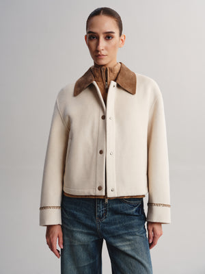 Contrast Collar Wool-Cashmere Blend Coat