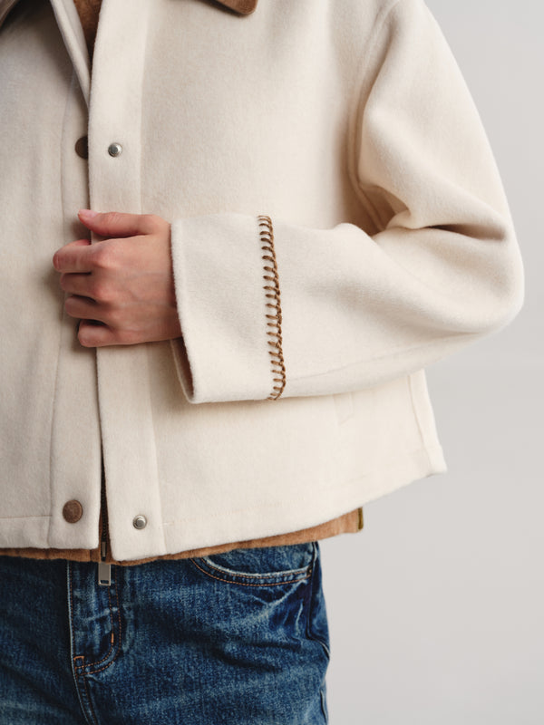 Contrast Collar Wool-Cashmere Blend Coat