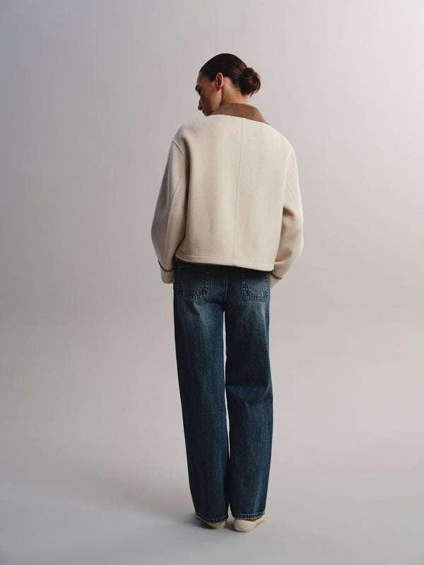 Contrast Collar Wool-Cashmere Blend Coat