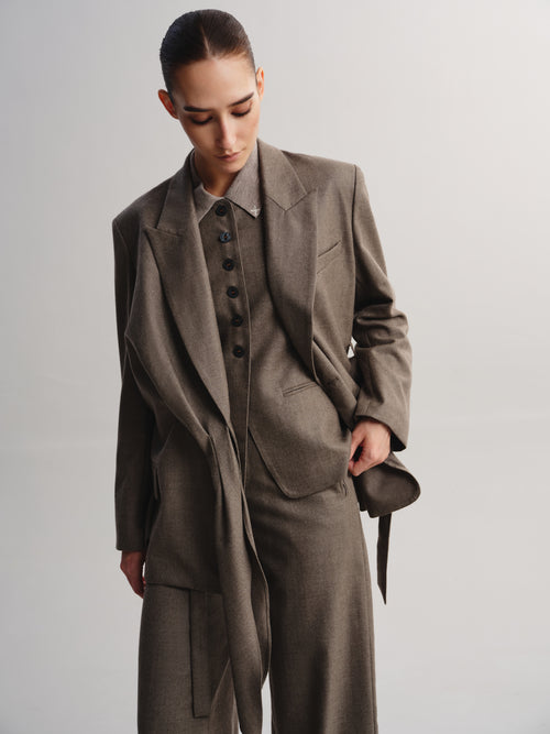 Wrap-Tie Wool Blazer