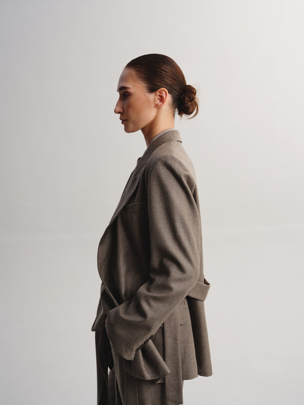 Wrap-Tie Wool Blazer