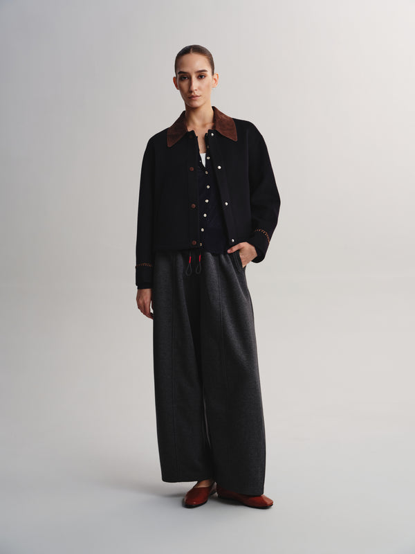 Contrast Collar Wool-Cashmere Blend Coat