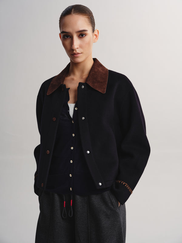 Contrast Collar Wool-Cashmere Blend Coat