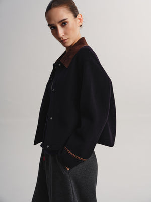 Contrast Collar Wool-Cashmere Blend Coat