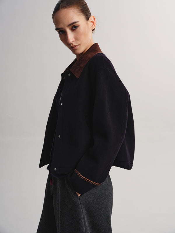 Contrast Collar Wool-Cashmere Blend Coat