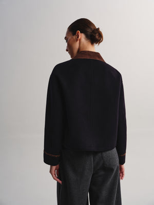Contrast Collar Wool-Cashmere Blend Coat