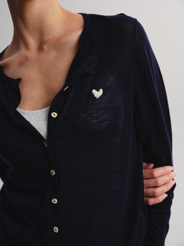 Heart Embroidery Wool Cardigan