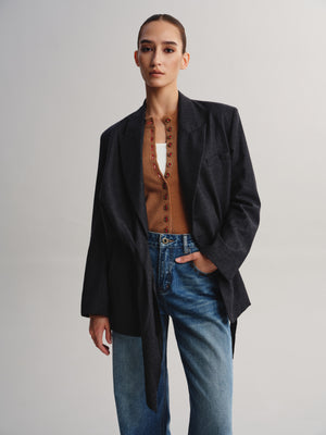 Wrap-Tie Wool Blazer