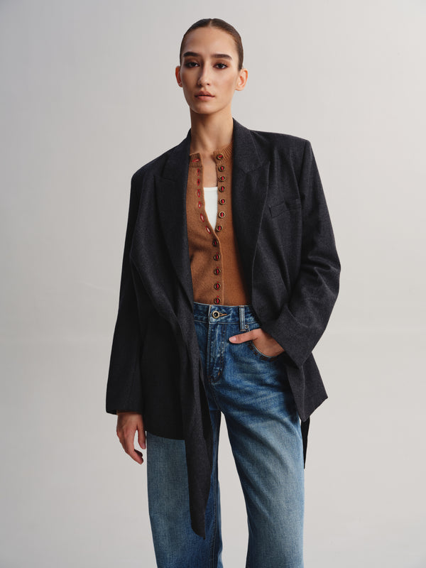 Wrap-Tie Wool Blazer