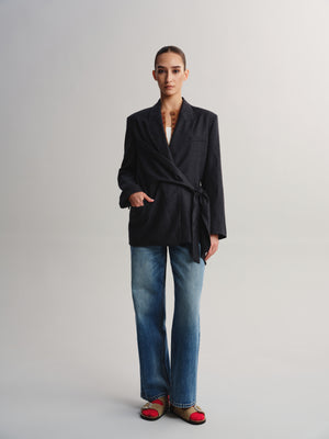 Wrap-Tie Wool Blazer
