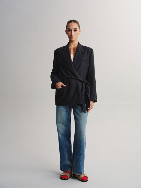 Wrap-Tie Wool Blazer