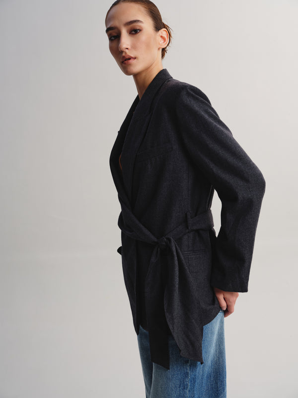 Wrap-Tie Wool Blazer