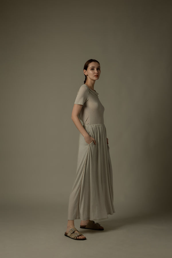 Chain Embroidered Midi Skirt