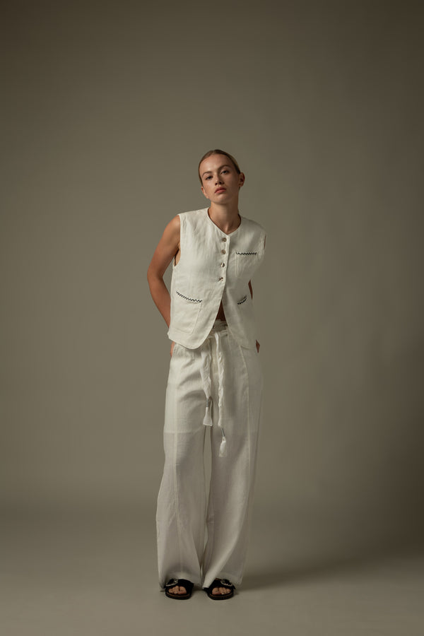 100% Linen Stitched Vest