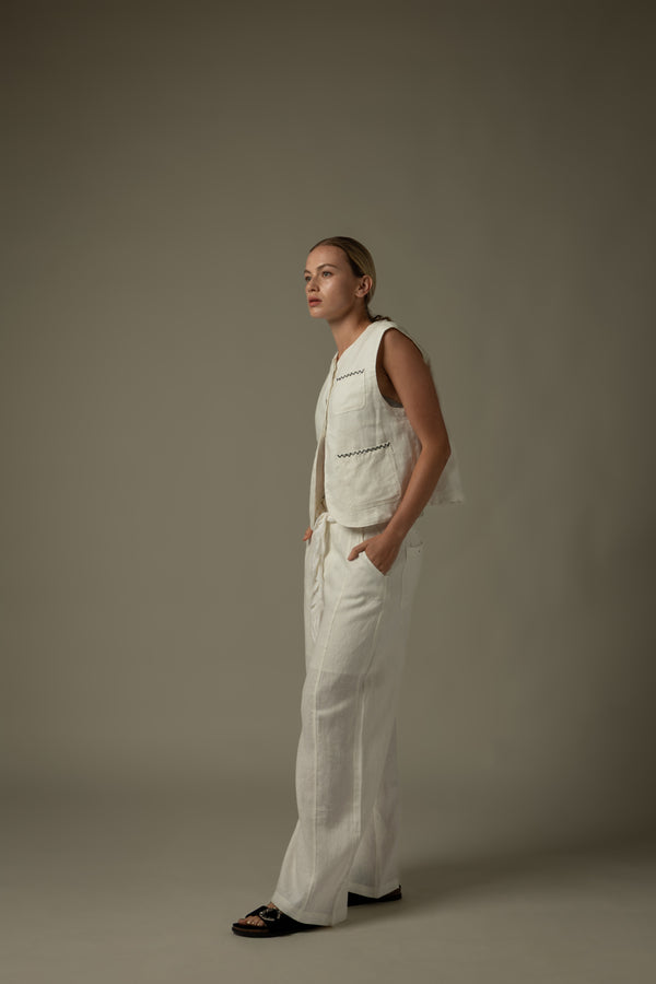 100% Linen Stitched Vest