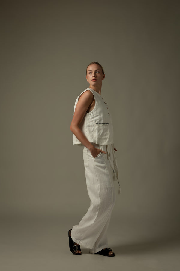 100% Linen Stitched Vest