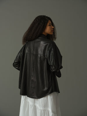 Contrast Stitch Detail Leather Blouse