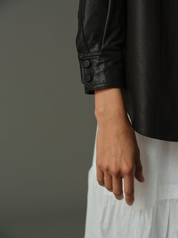 Contrast Stitch Detail Leather Blouse