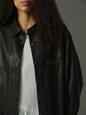 Contrast Stitch Detail Leather Blouse