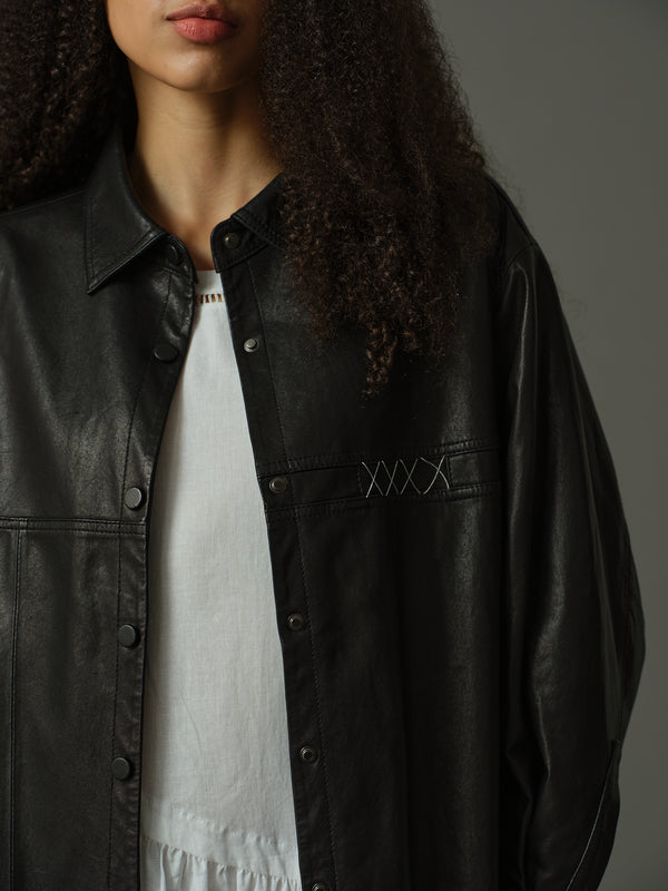Contrast Stitch Detail Leather Blouse