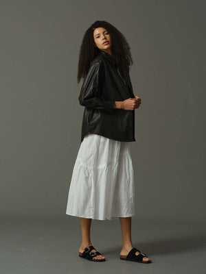 Contrast Stitch Detail Leather Blouse