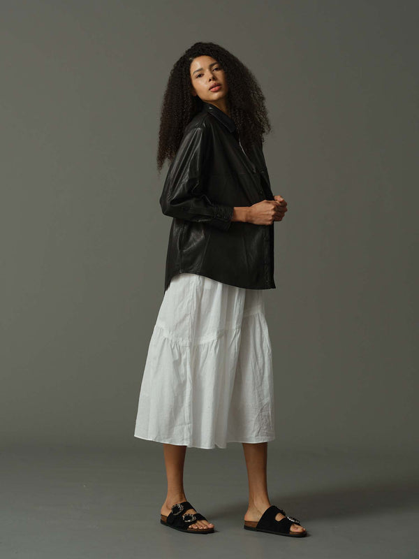 Contrast Stitch Detail Leather Blouse