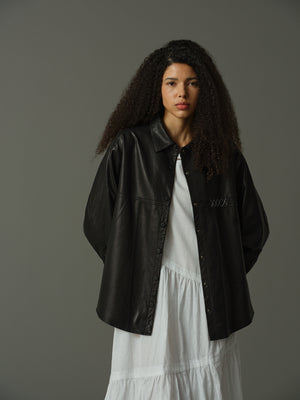 Contrast Stitch Detail Leather Blouse