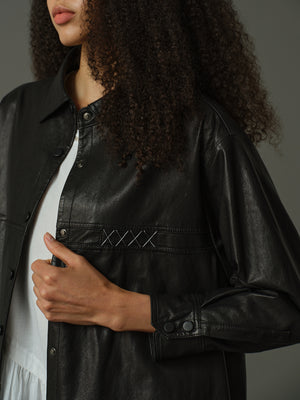 Contrast Stitch Detail Leather Blouse