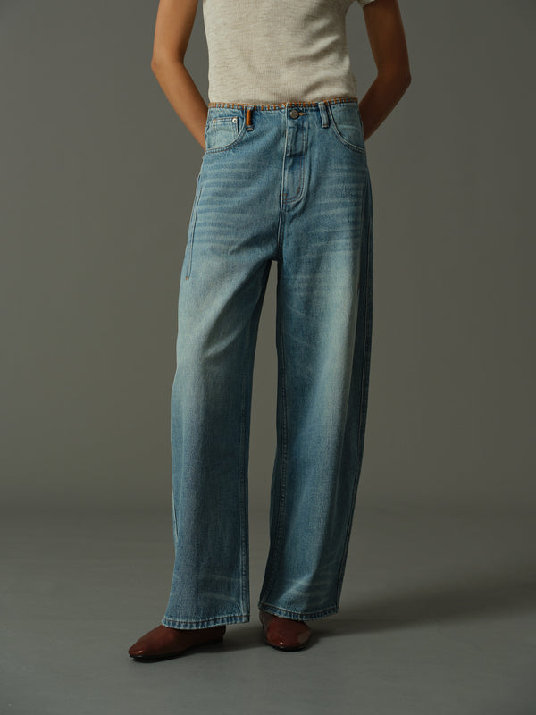 Decorative Stitch Wide-Leg Jeans