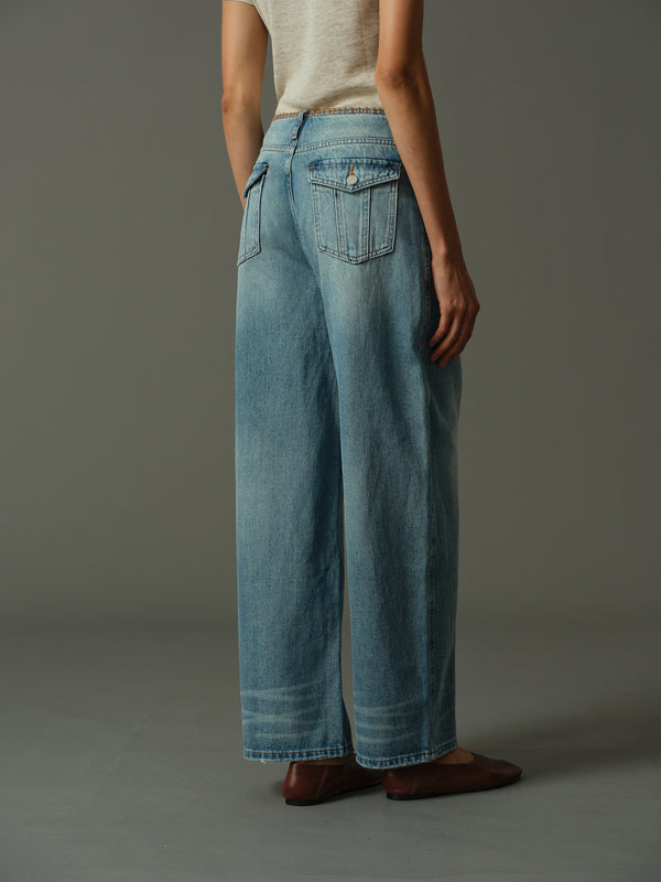 Decorative Stitch Wide-Leg Jeans