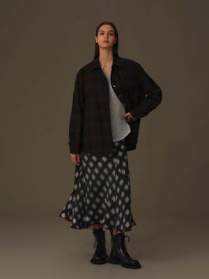 Checkered Flared Midi Skirt