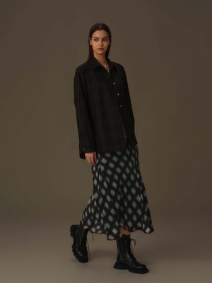 Checkered Flared Midi Skirt