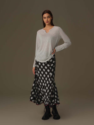 Checkered Flared Midi Skirt