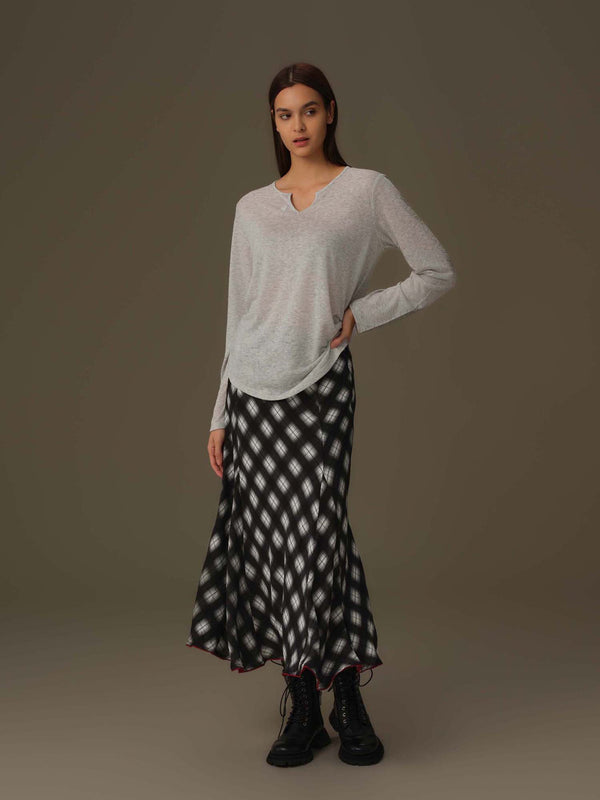 Checkered Flared Midi Skirt