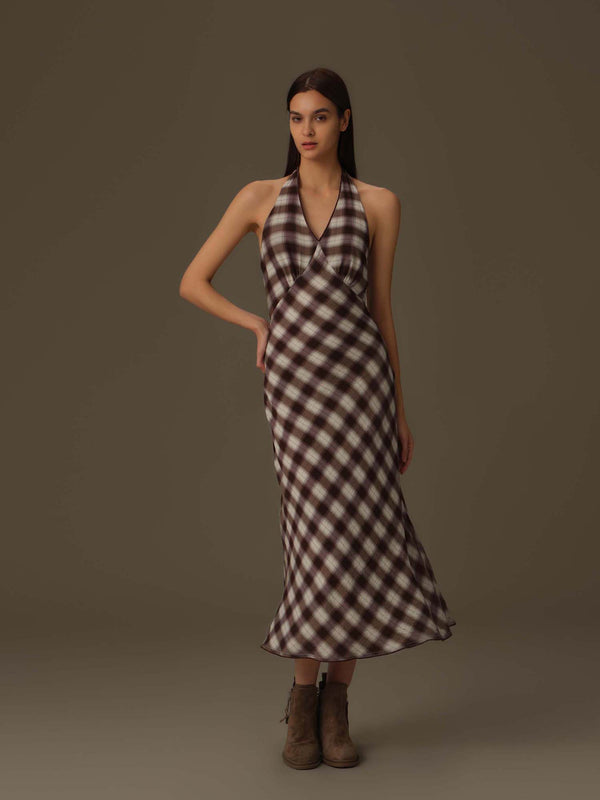Checkered Halter Neck Dress
