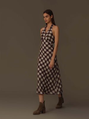 Checkered Halter Neck Dress
