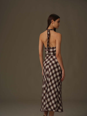 Checkered Halter Neck Dress