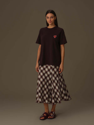 Checkered Flared Midi Skirt