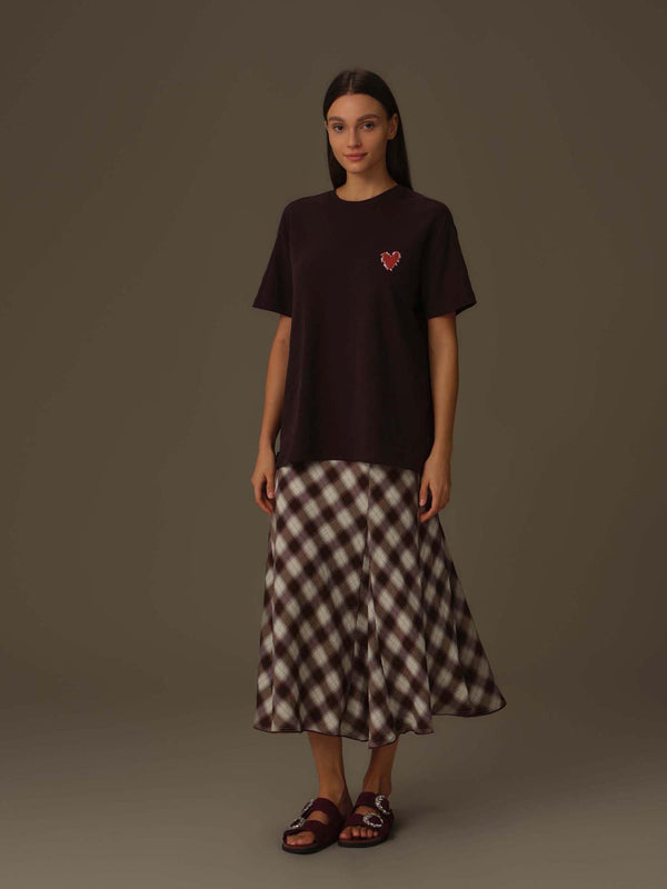 Checkered Flared Midi Skirt