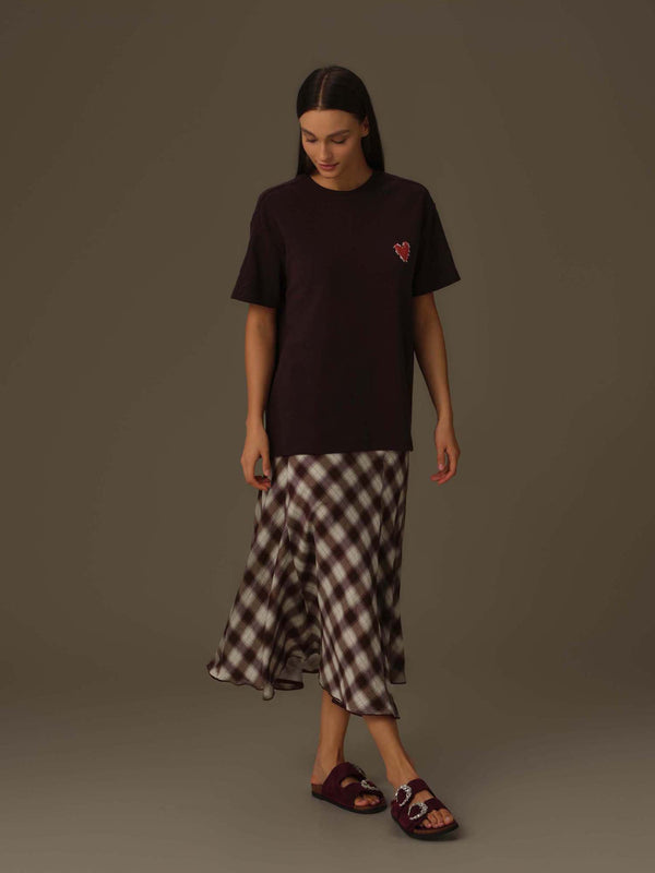Checkered Flared Midi Skirt