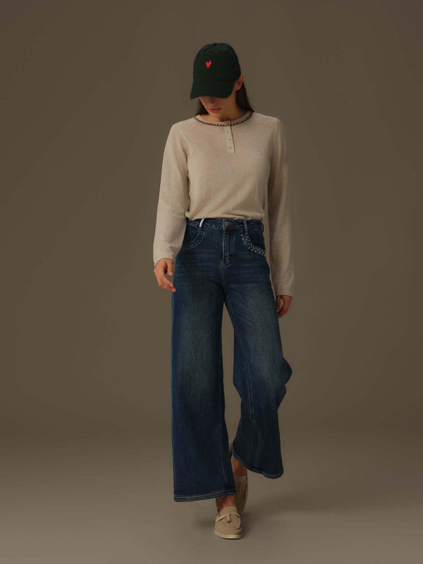Stitched Flare Denim Jeans
