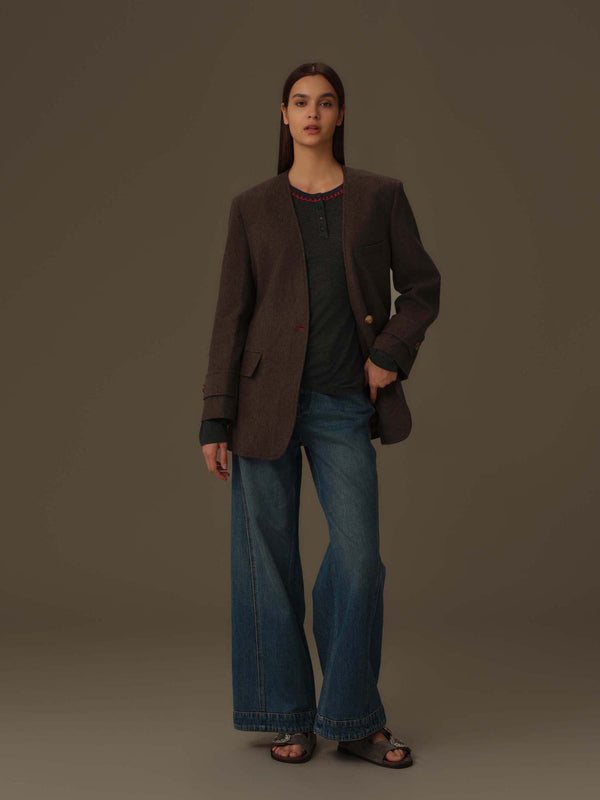 V-Neck Merino Wool Coat